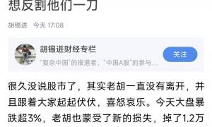 胡锡进炒股整仓已翻红！称今天亏损1.2万，仍浮盈超3万